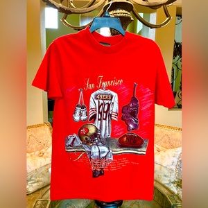 SF 49ers Vintage 1980s Women’s Red T-shirt Gold San Francisco Embroidery